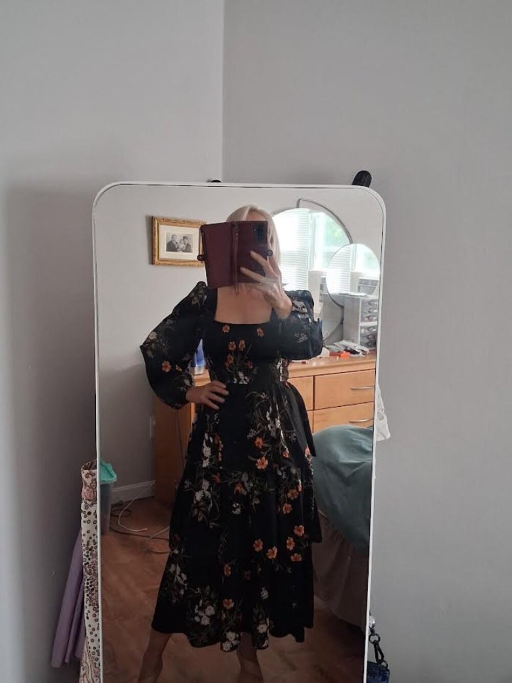 August Sky Floral Stretchy Torso Tiered Midi Dress Size M